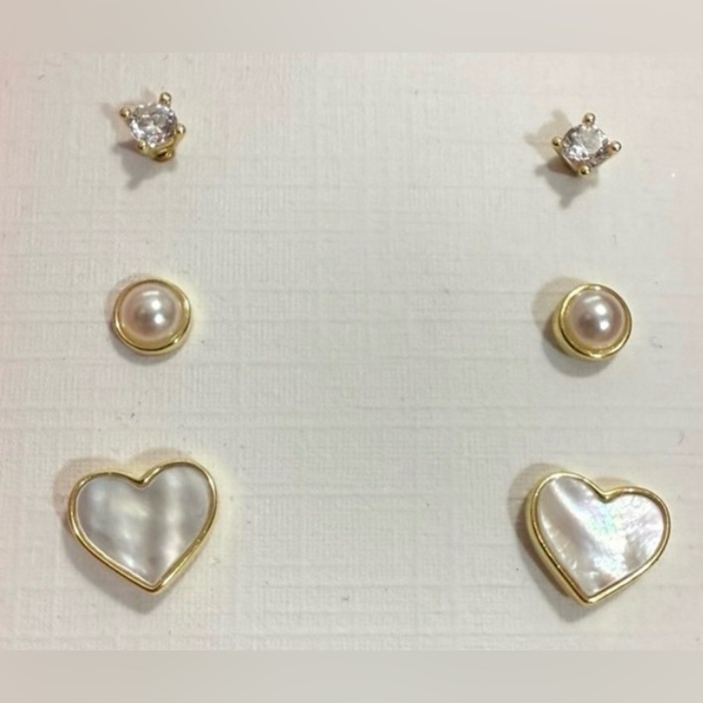 NWT Addison Blvd Gold Tone Stud Earrings in Mother of Pearl and Cubic Zirconia - Picture 2 of 3